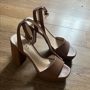Guess Brown Platform Slingback Heels